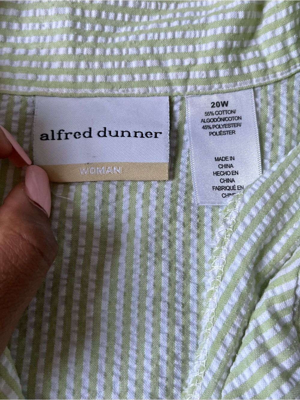 Green and white striped floral embroidered button down shirt - Picture 7 of 7